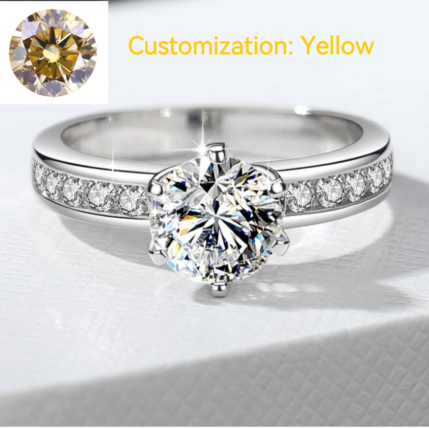 19. S925 Sterling Silver Ring Six-Claw Crown  Synthetic Moissanite