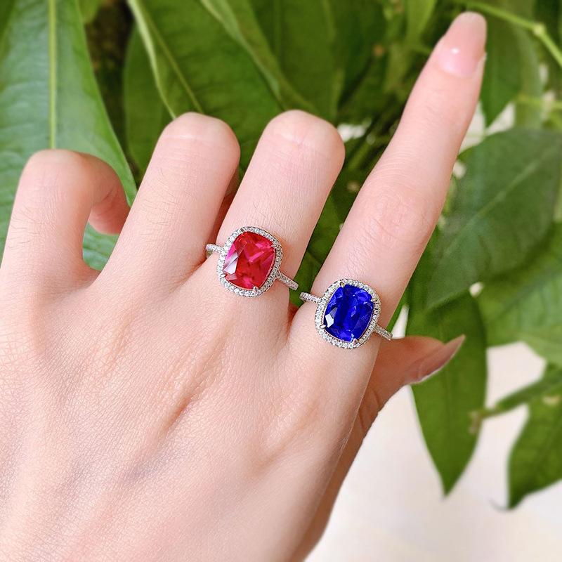 S925 sterling silver blue oval cut cushion shape Ring 8*10mm 8A cubic zirconia ring Springtok-160(35%)