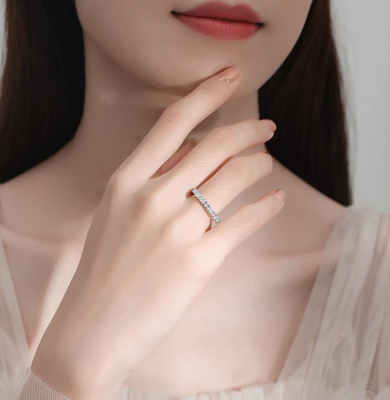 S925 Sterling Silver Full Band Ring Inlay Synthetic Moissanite fashion jewelry accessory woman girl promise ring-215(35%)