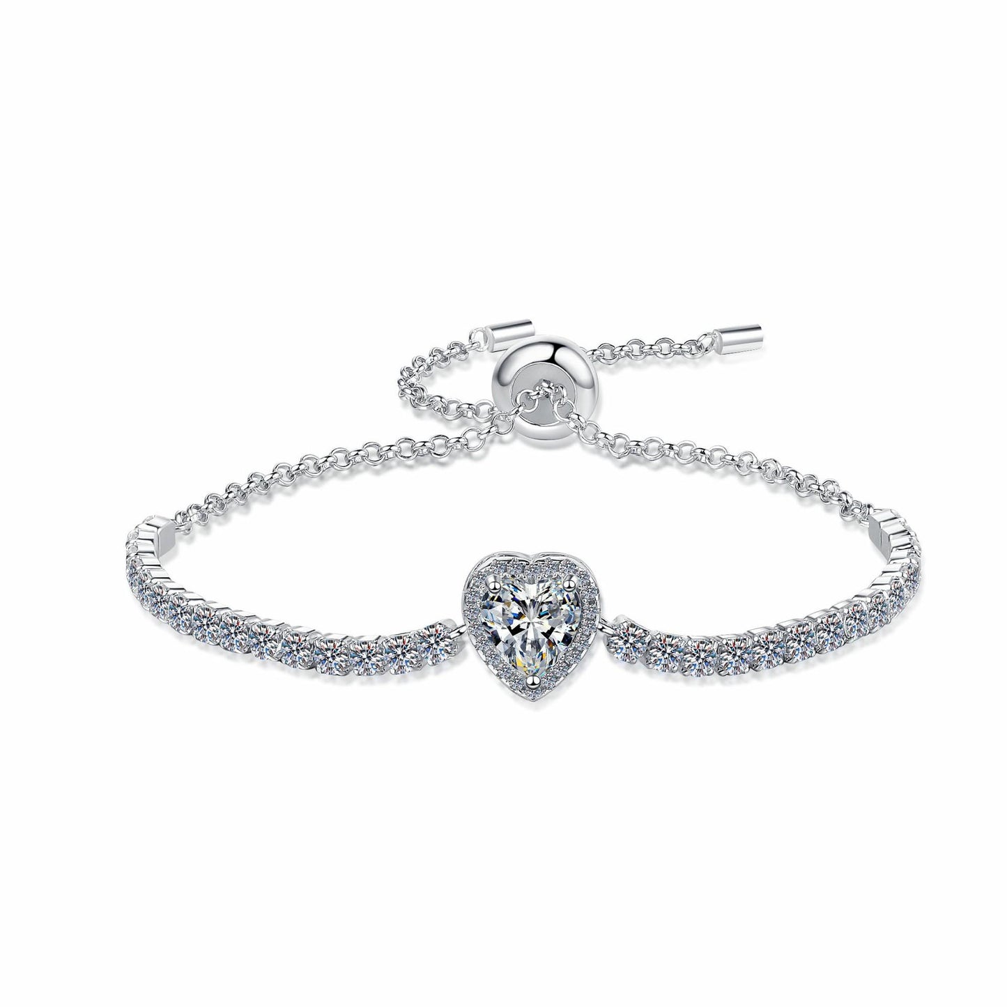 55. S925 Sterling Silver  Heart-Shaped Starry Sky Bracelet Synthetic Moissanite Bracelet