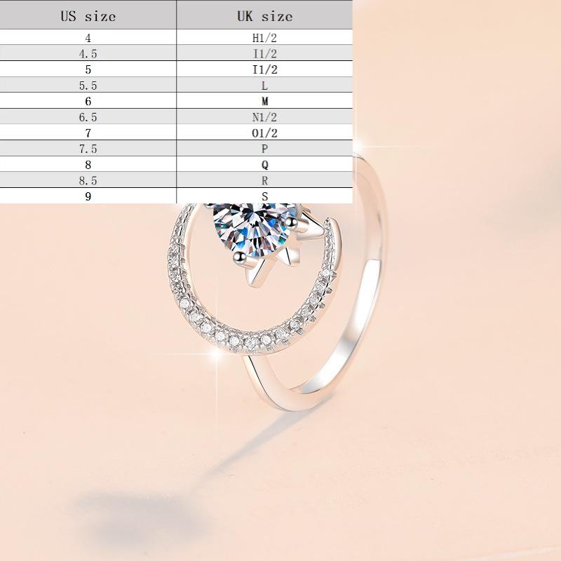 S925 Sterling Silver Starmoon Open Ring Synthetic Moissanite Ring fashion jewelry accessory woman girl promise ring-201(35%)