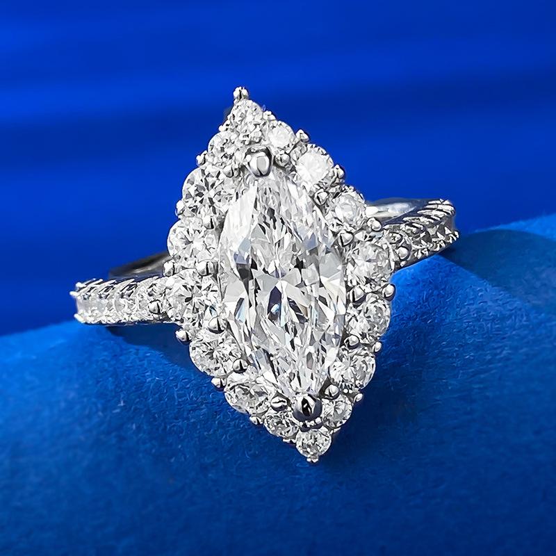 S925 Sterling Silver Ice Flower Cut Horse Eye Ring 6*12 8A Cubic Zirconia Ring fashion jewelry accessory woman girl promise ring Springtok-344(35%)