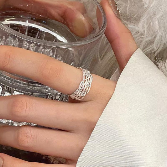S925 Sterling Silver Braided Line Multi-layer Wrapped Ring Women's Open Ring -490(45%)