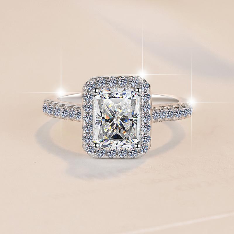 S925 Sterling Silver Radiant Cut Square Ring Synthetic Moissanite Ring 2Carat-464(25%)（25%）