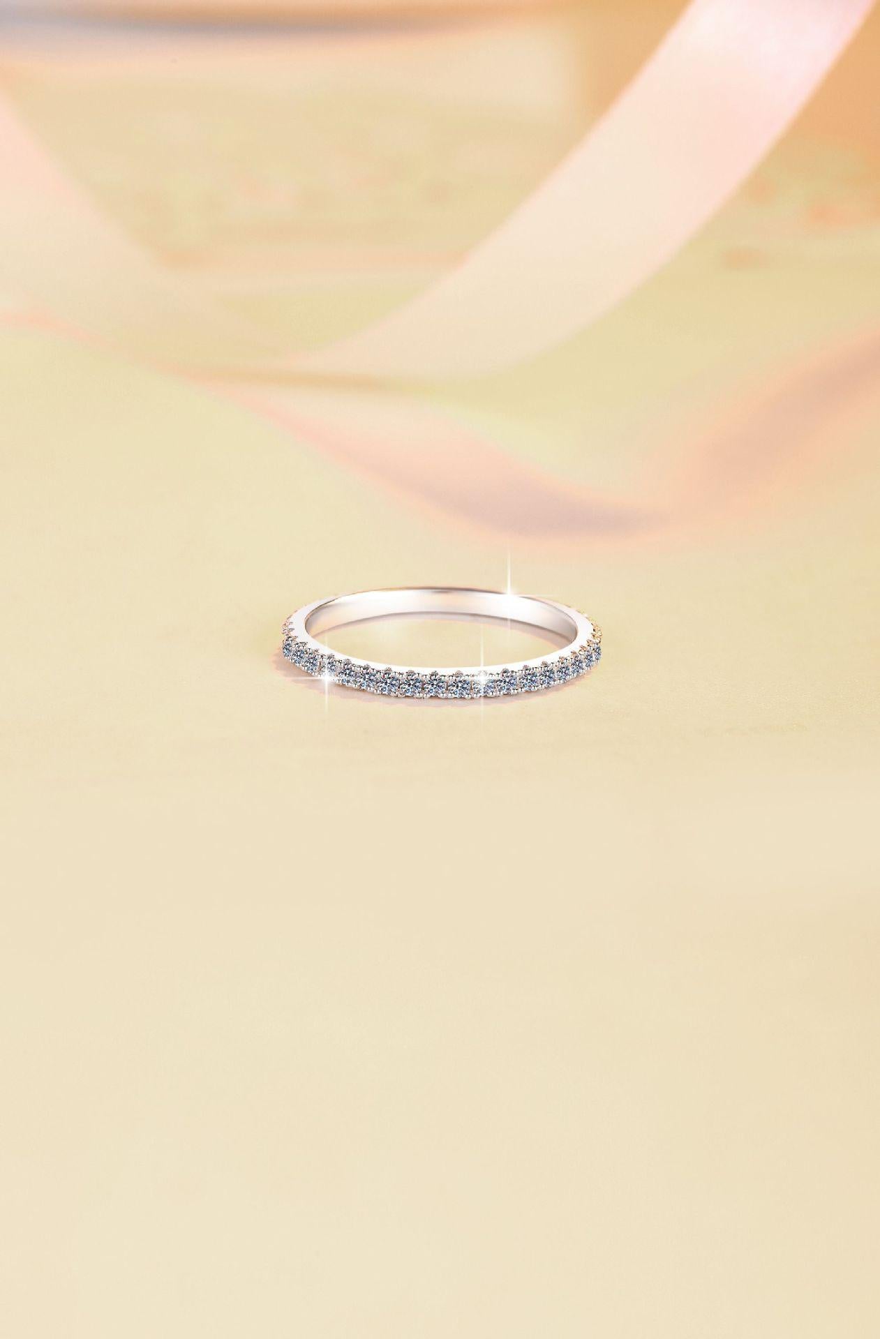 S925 Sterling Silver One-word Plated Band Ring Synthetic Moissanite Ring-570(35%)