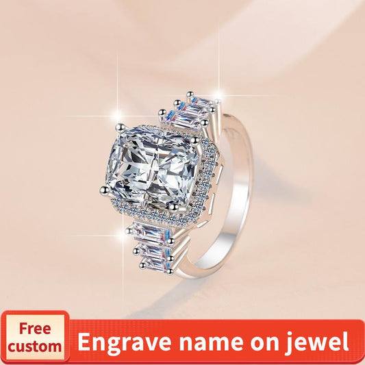 8A Cubic Zirconia Ring S925 Sterling Silver 5 Carat Fat Square Ring Synthetic Ring fashion jewelry accessory woman girl promise ring-246(35%)