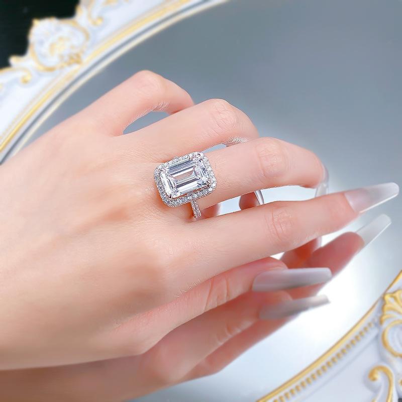 S925 Sterling Silver Asscher Grandma Rectangular 10*14mm  6A Cubic Zirconia Ring-110(45%)