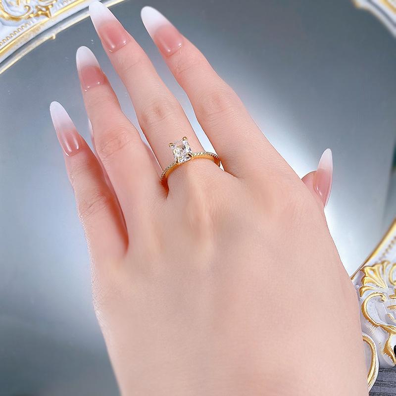 S925 Sterling Silver Ice Flower Cut Rectangular Ring 6*8mm 6A Cubic Zirconia Ring-196(35%)