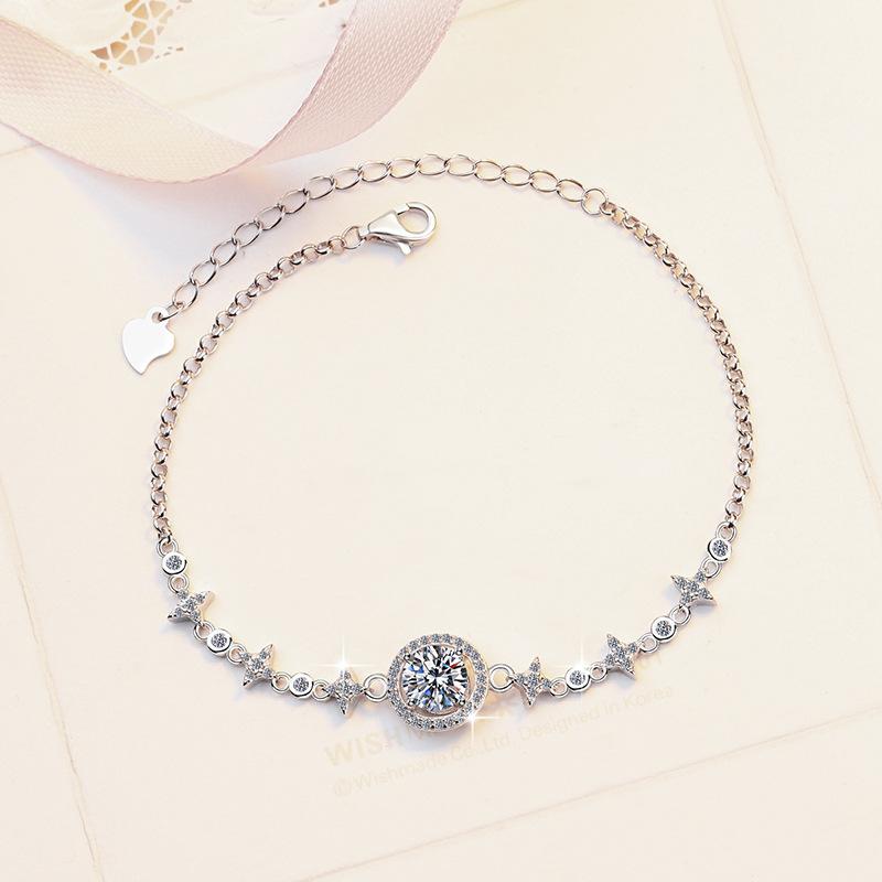 S925 Sterling Silver Round Bag Push-Pull Beads Bracelet Synthetic Moissanite Bracelet(35%)