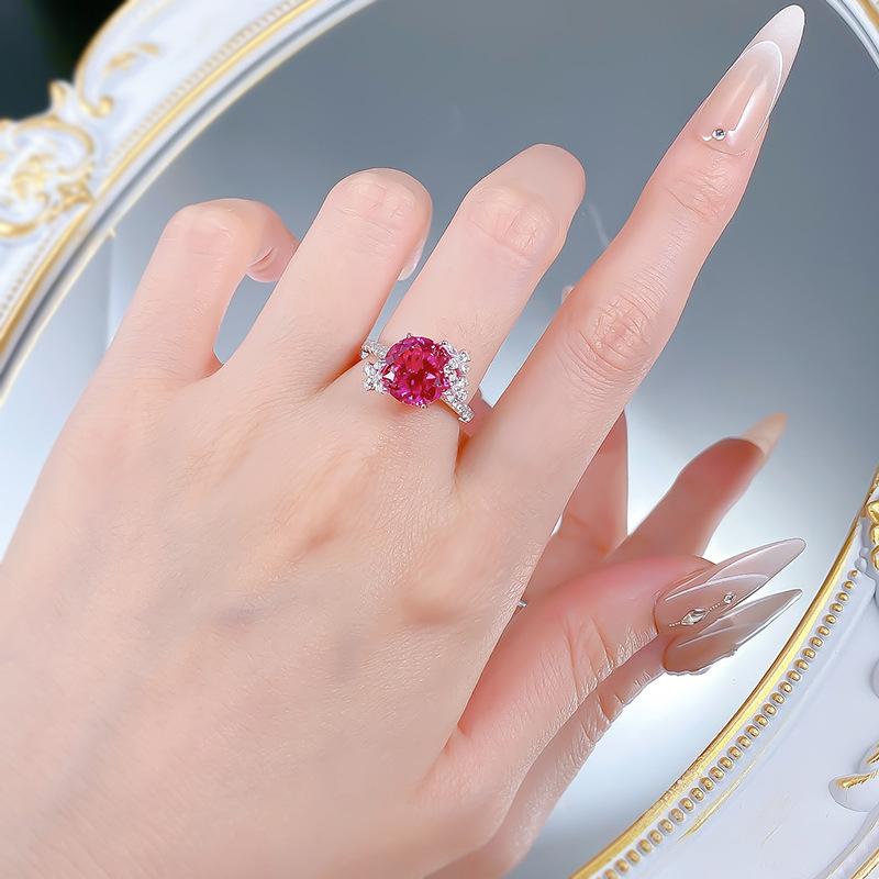 S925 Sterling Silver Rose Red Round Cut Butterfly Ring 6A Cubic Zirconia Ring-462(25%)