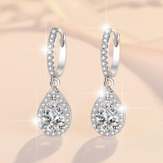 NO10-1. S925 Sterling Silver Pear-Shaped Earrings Synthetic Moissanite Earrings