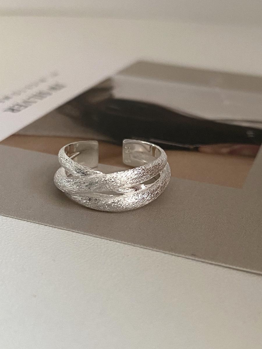 S925 Sterling Silver Multi-layer Cross Brushed Ring for Women Open Ring -553(45%)