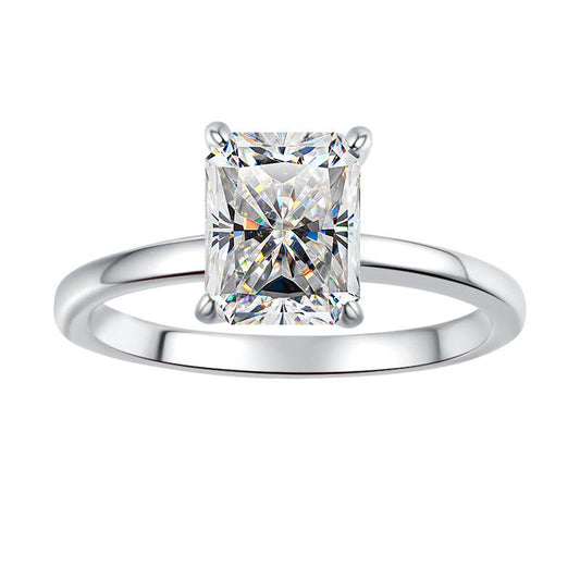 S925 Sterling Silver Radiant Rectangular Ring Synthetic Moissanite Ring 2Carat-448 custom  engagement  ring young  moissanite(25%)