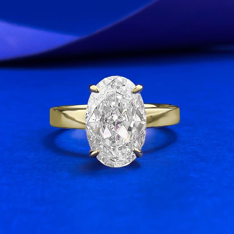 S925 Sterling Silver Ice Flower Cut Elonggate Oval Ring 8*12mm 8A Cubic Zirconia Ring-142(45%)