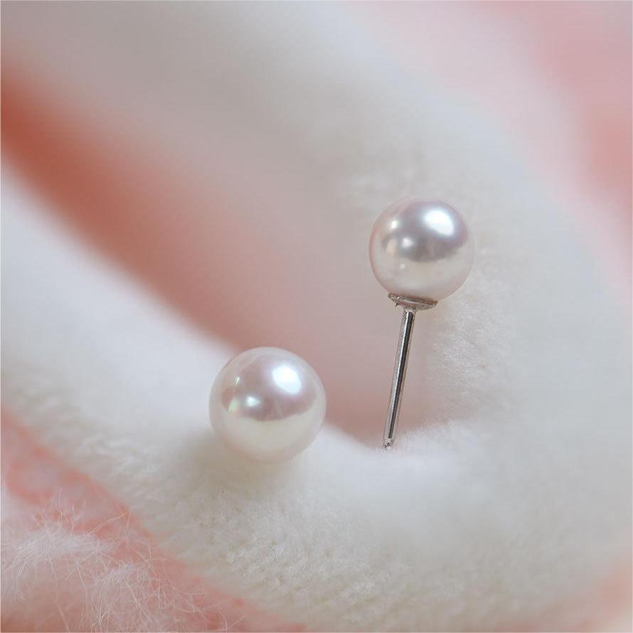 NO90 Nearly Round Nature Freshwater Pearl S925 Sterling Silver Earrings/ High light Slightly blemished natural freshwater pearl/ Send A Special Cloth For Cheaning The Earrings