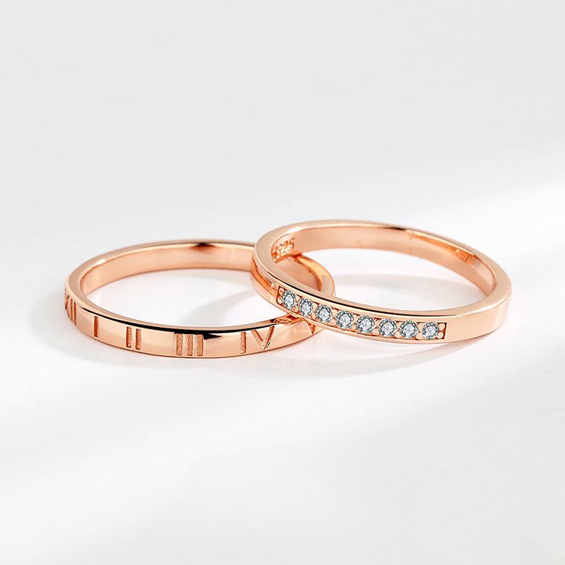 S925 Sterling Silver Vintage Roman Numeral Couple Ring-482 weddingring(45%)