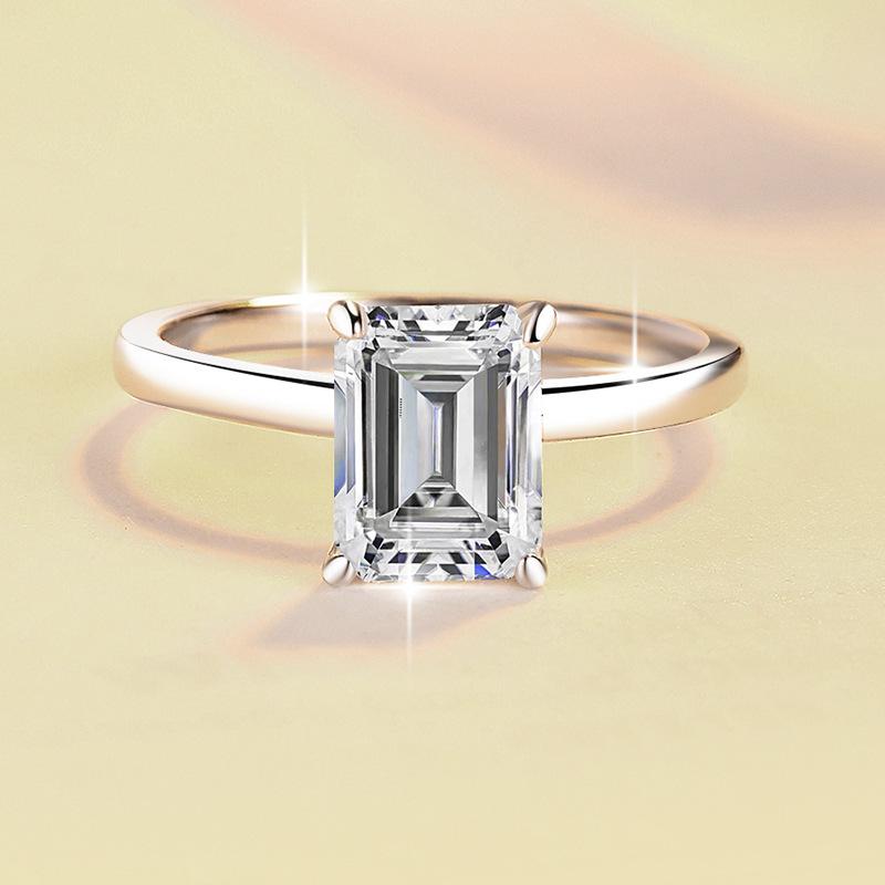 S925 Sterling Silver Grandma Rectangular Ring Synthetic Moissanite Ring 2Carat-447(25%)