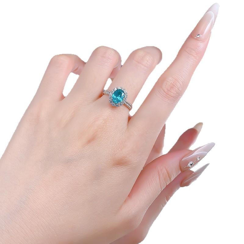 S925 Sterling Silver Green Oval Cut Inlay Ring 6*8mm 1.5 Carat 6A Cubic Zirconia Ring-453(25%)