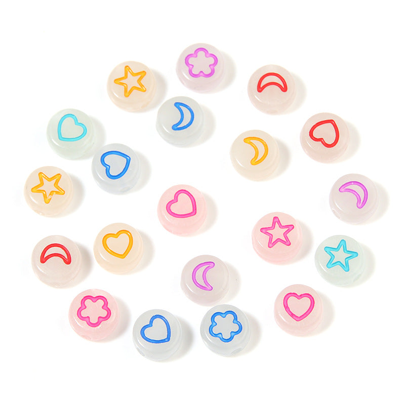 Acrylic Luminous Flat round Loose Beads Translucent Colorful Beads/Love Beads/Digital Beads Diy Jewelry Accessories