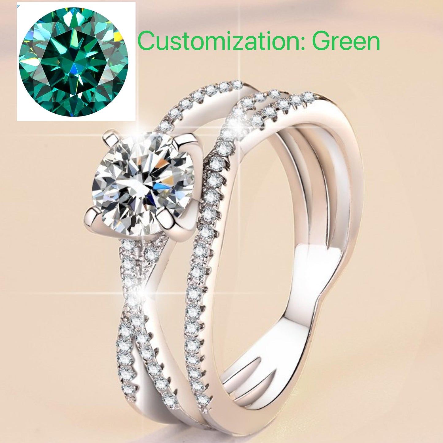 76. S925 Sterling Silver Eternal Love Ring Synthetic Moissanite Ring