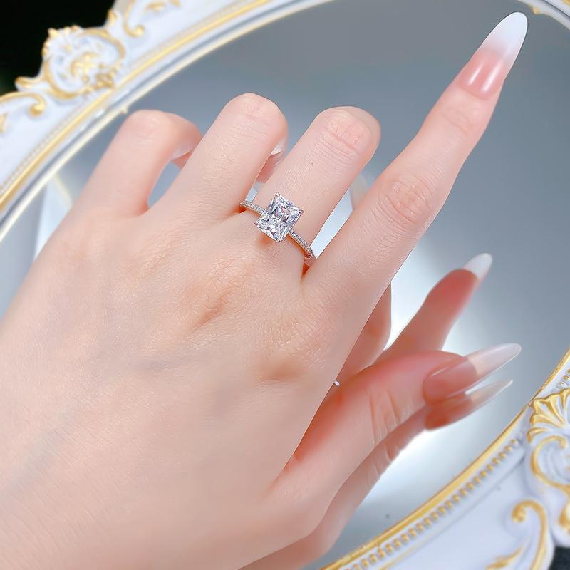 S925 Sterling Silver Rectangular 7*9mm 6A Cubic Zirconia Ring-443(25%)