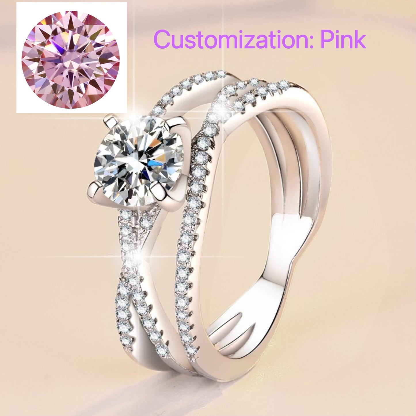NO.114 S925 Sterling Silver Eternal Love Ring Synthetic Moissanite Ring fashion jewelry accessory woman girl promise ring Springtok