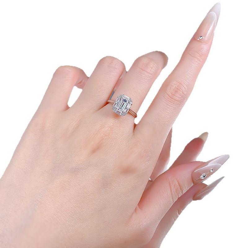 S925 Sterling Silver Grandma Cut Rectangular Ring 5*7mm 8A Cubic Zirconia Ring-575(35%)