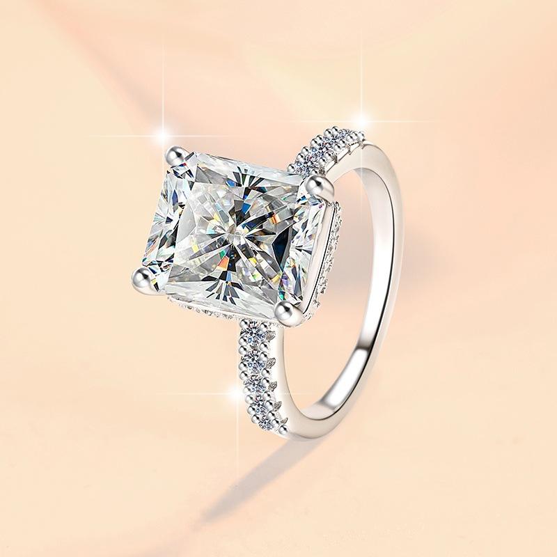 8A Cubic Zirconia S925 Sterling Silver Radiant Rock Sugar Ring Synthetic Ring 3/5/10Carats-158(35%)