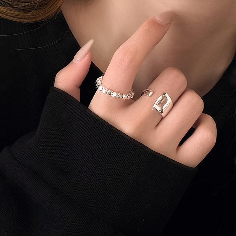 S925 Sterling Silver Irregular Geometric Ring Women's Open Ring-554(45%)