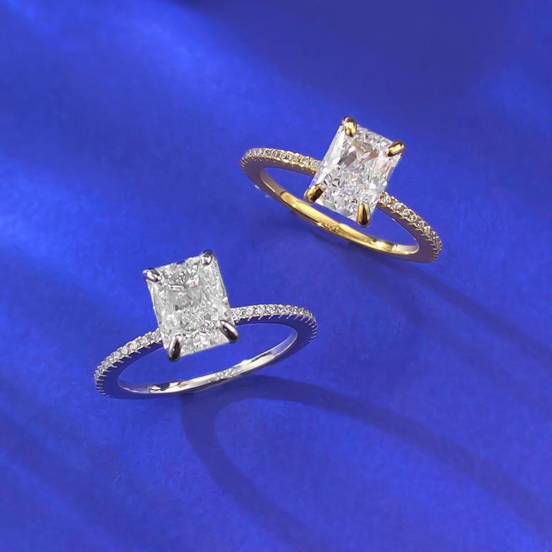 S925 Sterling Silver Ice Flower Cut Rectangular Ring 6*8mm 6A Cubic Zirconia Ring-196(35%)