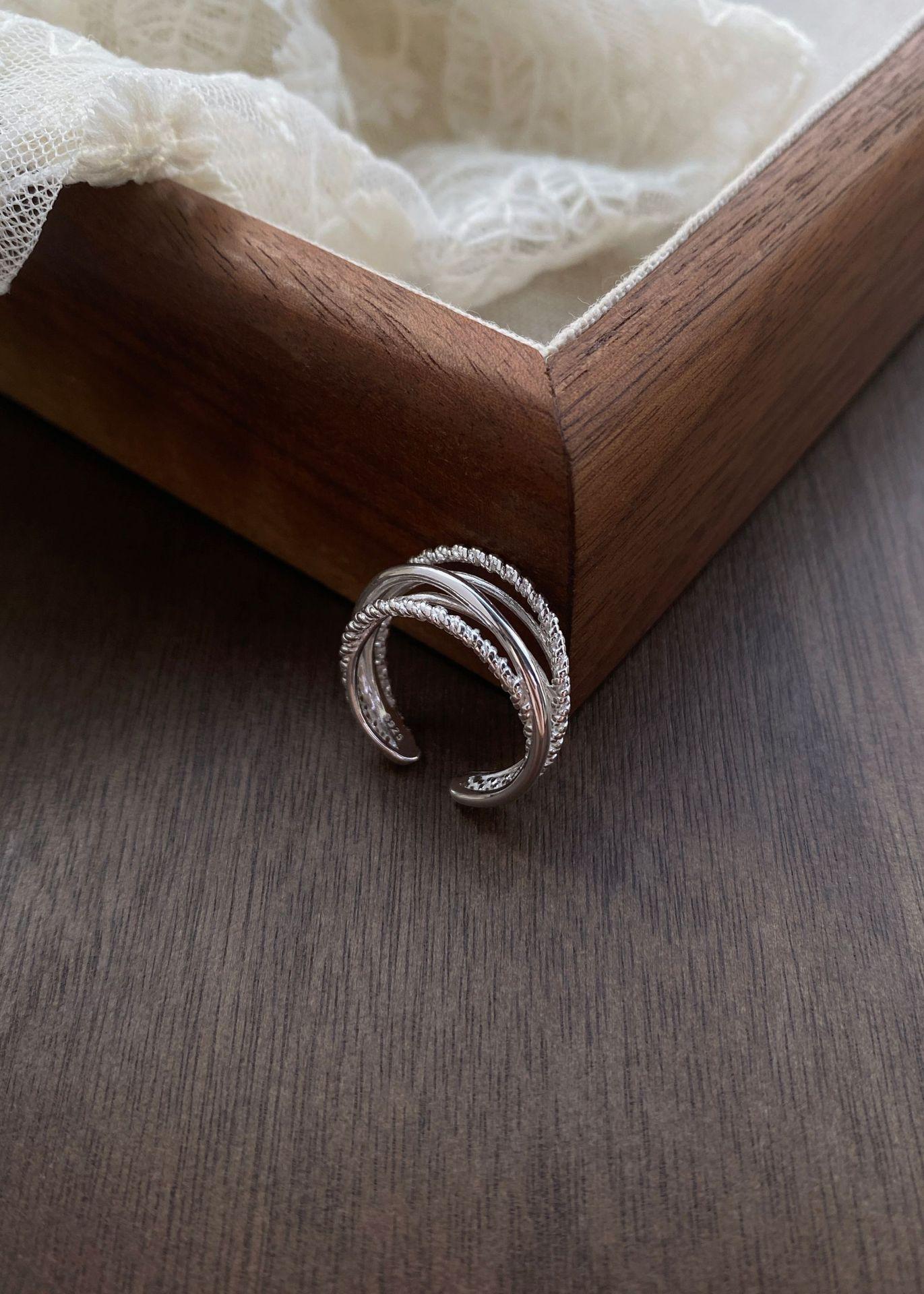 S925 Sterling Silver Multi-layered Twist Wire Ring Women's Open Ring -489(45%)