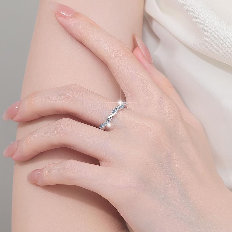 S925 Sterling Silver Twine Twist Ring Synthetic Moissanite Ring-197(35%)