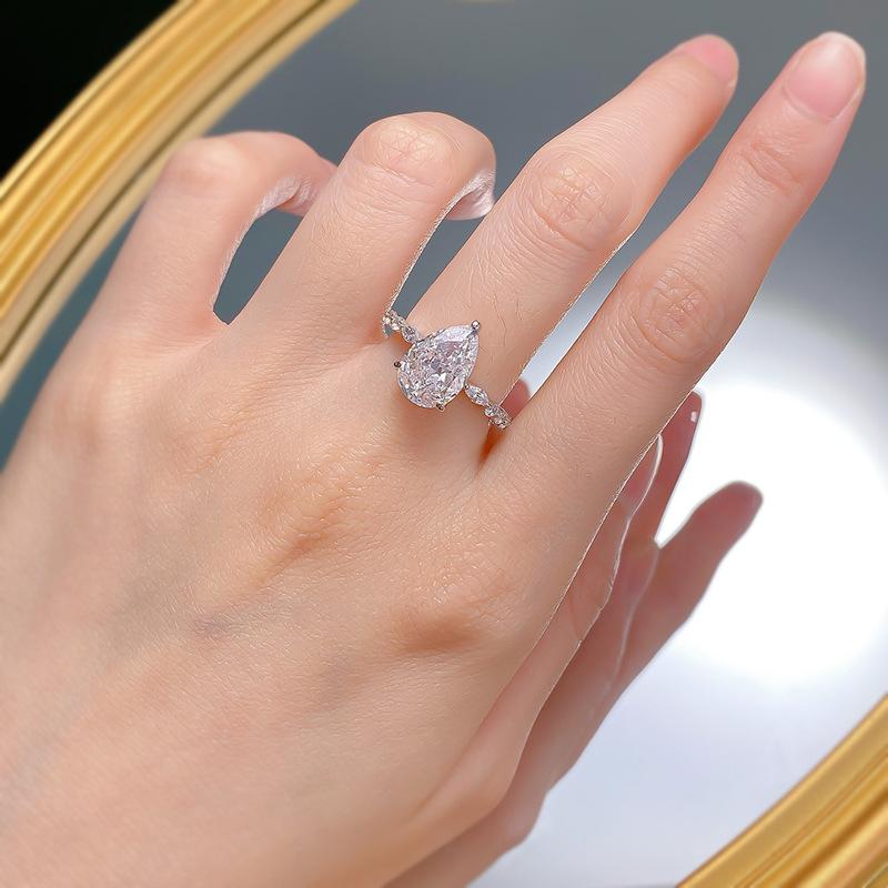 S925 Sterling Silver Pear-Shaped Ice Flower Cut Water Drop Ring 8 * 12mm 8A Cubic Zirconia Ring fashion jewelry accessory woman girl promise ring Springtok-294(35%)