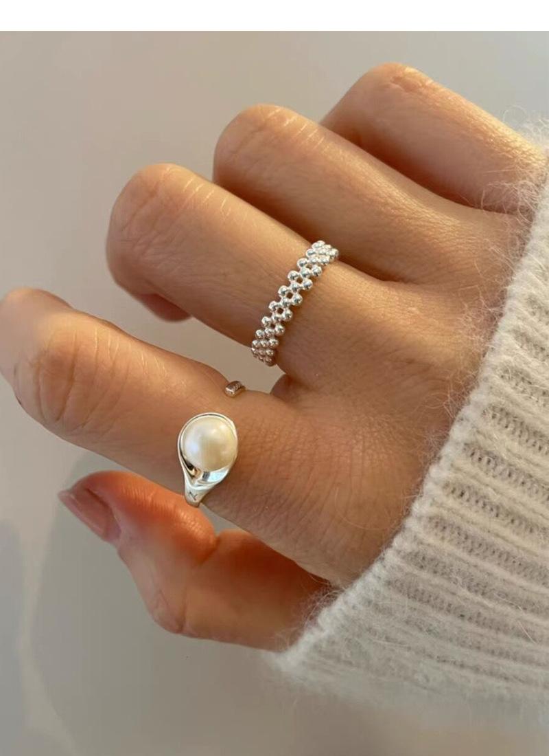 S925 Sterling Silver Double Layer Round Bead Ring Female Open Ring -544(45%)