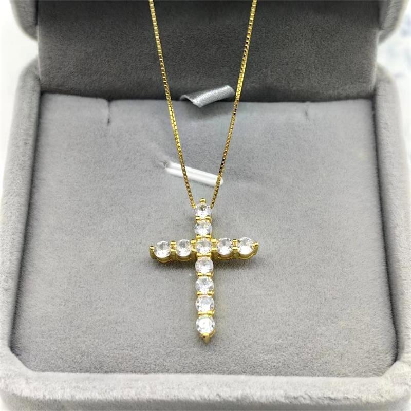 S925 Sterling Silver Zircon Cross Pendant/Super Shiny