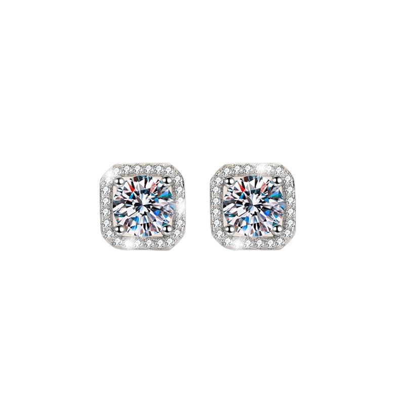 S925 Sterling Silver High Grade Synthetic Moissanite Square Stud Earrings /Square Wrap Style/ /Certified Synthetic Moissanite/High Grade Of D Color E Cut VVS1 Clarity/Superflash Synthetic Moissanite