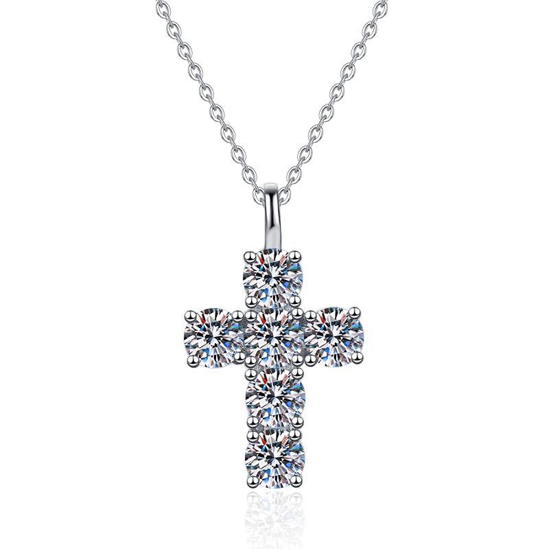 S925 Sterling Silver Synthetic Moissanite Big Cross Pendant birthday gift silver jewelry minimalist necklace pendant necklace-321(35%)