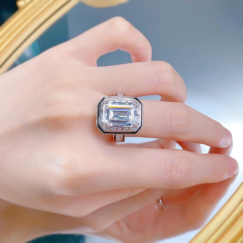 S925 Sterling Silver Big Grandma Asscher Four Claw 10*14mm 8A Cubic Zirconia Ring-113(45%)