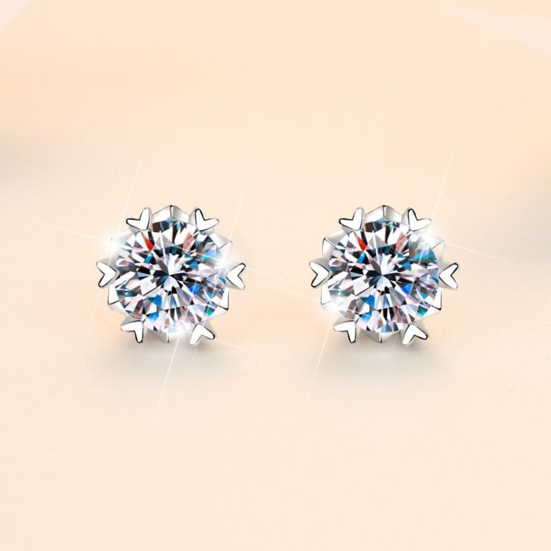 NO.160 S925 Sterling Silver High Grade Synthetic Moissanite Certified Snowflake Ear Stud E Cut VVS1 Clarity D Color Glittering Daily Life Earring