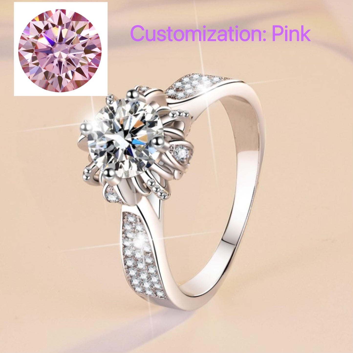 NO.111 925 Sterling Silver Rose Bud Ring Synthetic Moissanite Ring fashion jewelry accessory woman girl promise ring Springtok