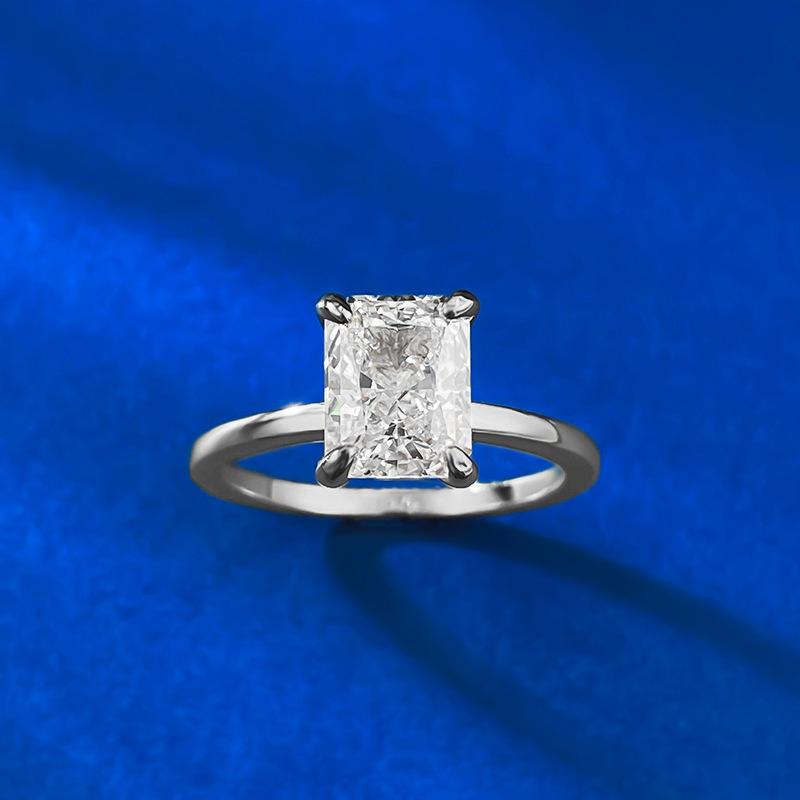 S925 Sterling Silver Rectangular Ice Flower Cut 6 * 8mm 8A Cubic Zirconia Ring-422 custom  engagement  ring(25%)
