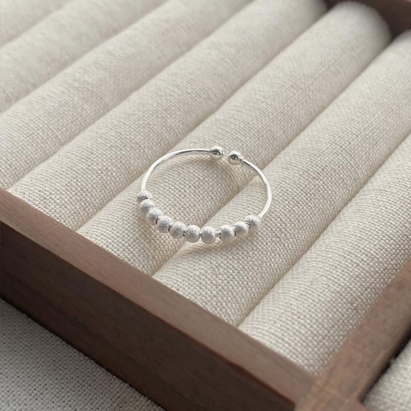 S925 Sterling Silver Matte Brushed Round Bead Ring for Women Open Ring -522(45%)