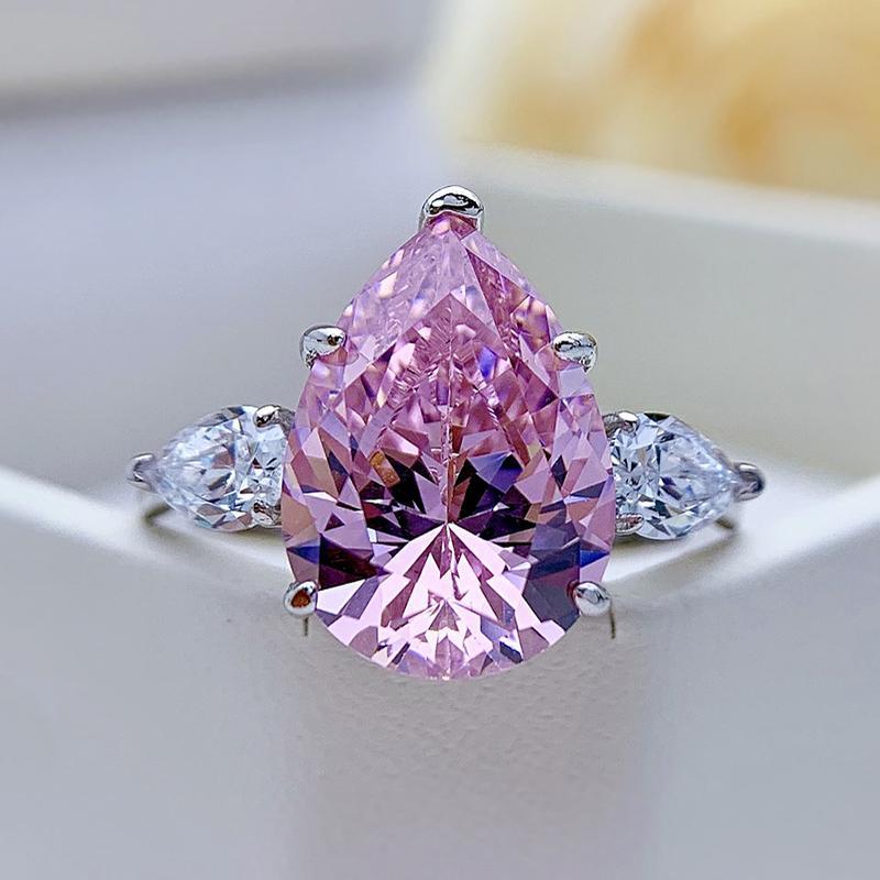 S925 Sterling Silver Water Drop Pear Shape 10*14 mm 8A Cubic Zirconia Ring-136(45%)