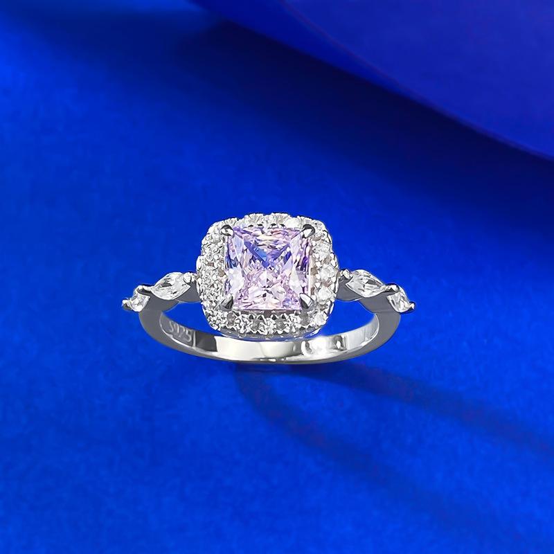 S925 Sterling Silver Princess Square Cut Yellow/Pink 6*6mm 6A Cubic Zirconia Ring-452(25%)