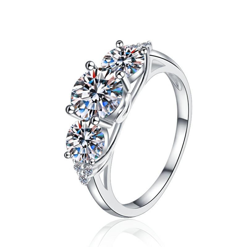 S925 Sterling Silver Three Stone Ring Synthetic Moissanite Ring 2 Karat fashion jewelry accessory woman girl promise ring-205(35%)