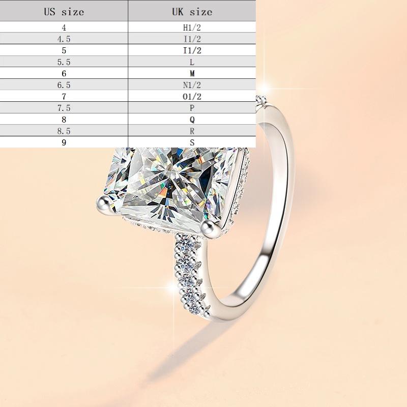 8A Cubic Zirconia S925 Sterling Silver Radiant Rock Sugar Ring Synthetic Ring 3/5/10Carats-158(35%)