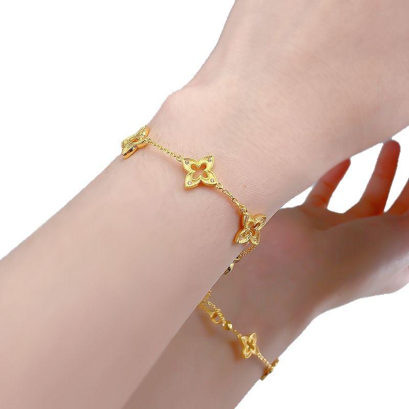 S925 Sterling Five-leaf Clover with Golden Trim Bracelet-309(45%)