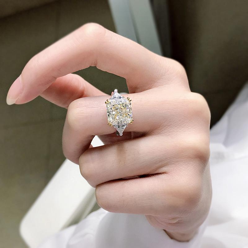 S925 Sterling Silver Ice Flower Cut High Carbon Square Ring 10*10mm 8A Cubic Zirconia Ring-117(45%)