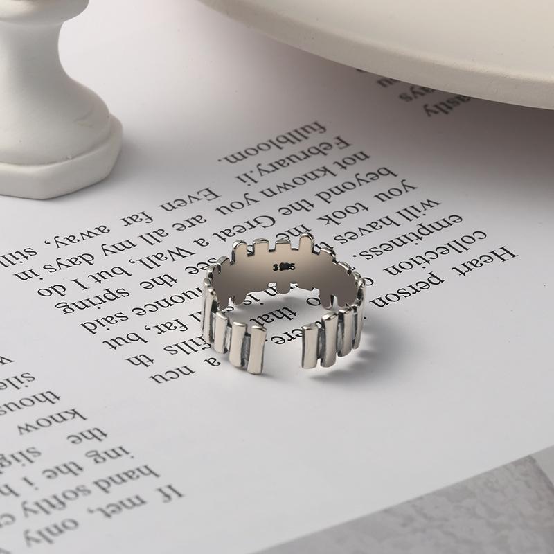 S925 Sterling Silver Vintage Irregular Solid Row Ring for Women - 536(45%)