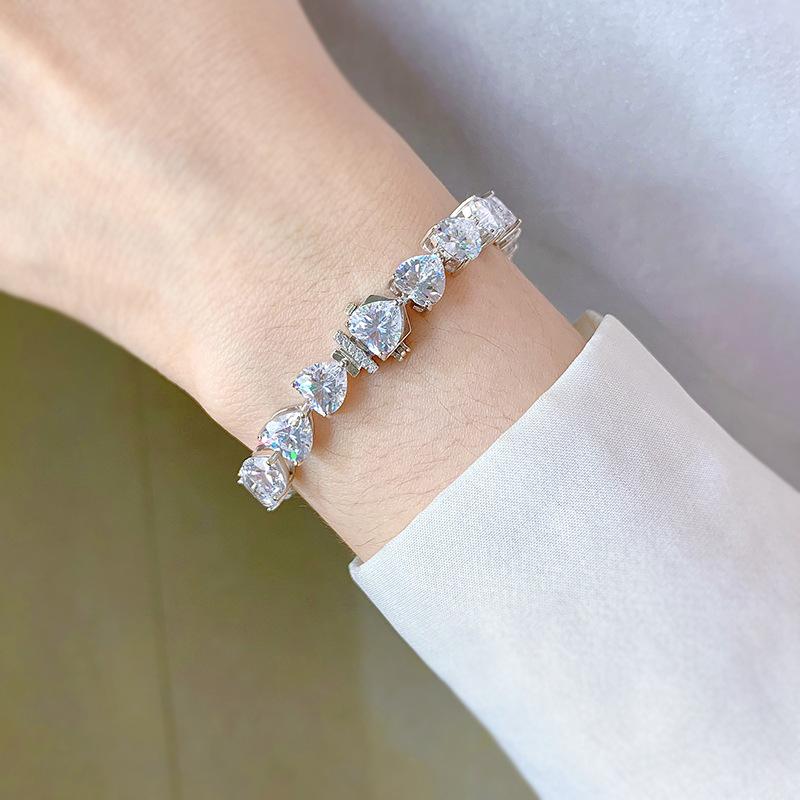 S925 Sterling Silver Bracelet Full Heart 8A Cubic Zirconia Bracelet-306(15%)